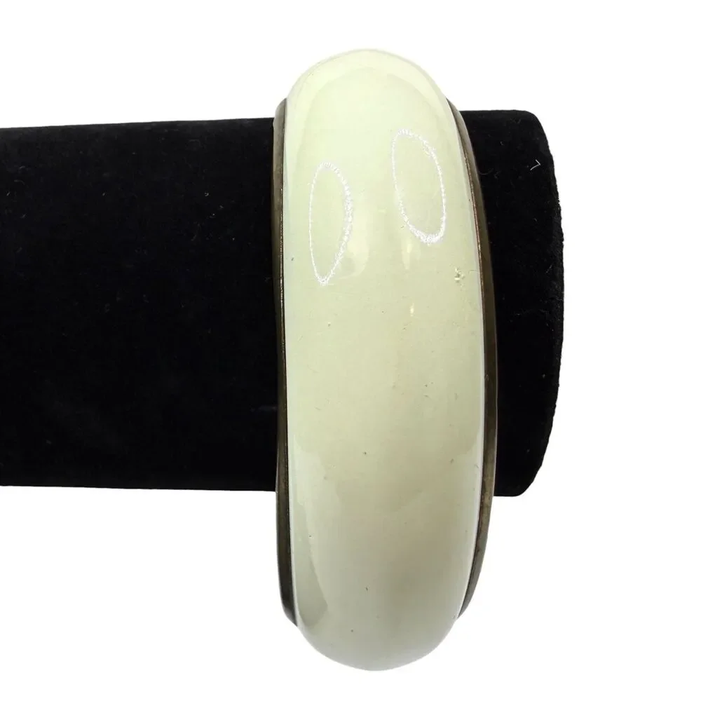 Vintage Style Cream Enamel & Bronze Tone Bangle Bracelet Fashion Jewelry 8